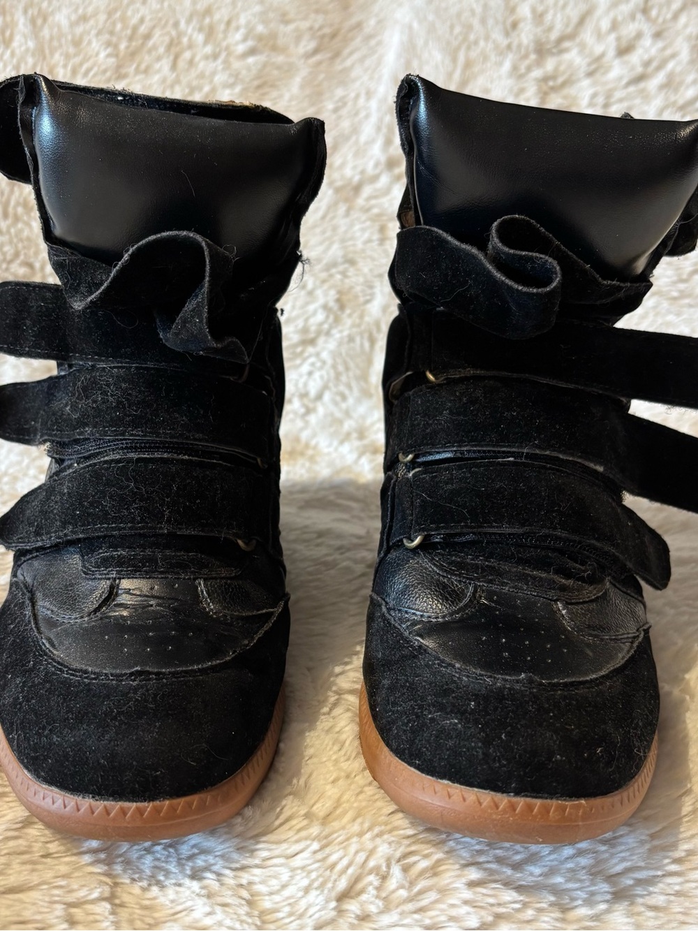 Black Velcro High-Top Wedge Sneakers with Gum Sole